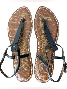 SAM EDELMAN Black Leather Gigi Sandals Flat Thong Gladiator Sling Back Size 9.5